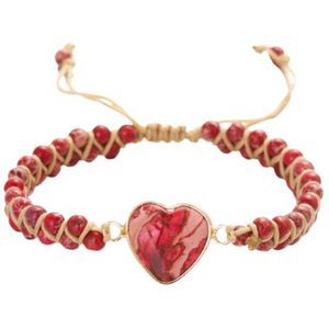 Marama - verstelbare armband Heart Red - Natuursteen - vegan - damesarmband