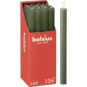 Bolsius - 16 Dinerkaarsen Rustiek - Olijf Groen