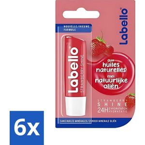 6 x Labello - Fruity Shine Strawberry - Lippenbalsem - Aardbei & Glans - 5.5 ml - Lippenbalsem - Aardbei - Glans - Hydratatie - Lippen Verzorging