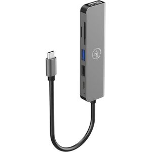 6-in-1 USB-C Adapter Hub met 60W Power Delivery - HDMI 4K, USB 2.0, Supersnelle USB 3.0, SD en Micro SD Kaartlezer