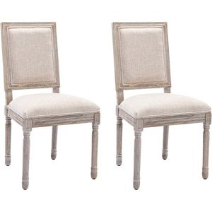 Set van 2 stoelen van stof en heveahout - Beige - AMBOISETTE L 50 cm x H 95 cm x D 60 cm