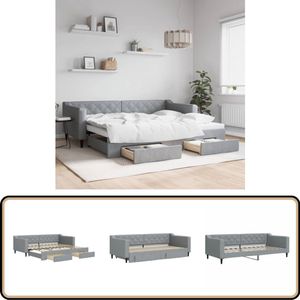 vidaXL Slaapbank met Bedlade 90x200 cm Lichtgrijs Slaapbank - Sofa Bed - Tweepersoonsbed - Onder Schuifbed - Boxspring