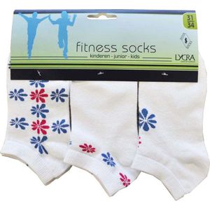 Meisjes enkelkousen fitness fantasie retro flower - 6 paar gekleurde sneaker sokken - maat 27/30