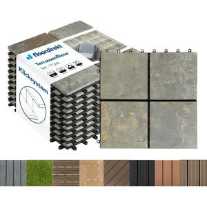 FLOORDIREKT Natuursteen Leisteen Tegels 30x30 cm - 1m² = 11 Terrastegels - Klik Tegels - Balkontegels - Vloerbedekking voor Balkon & Terras - Weerbestendig met Afvoerfunctie - Roestige Leisteen