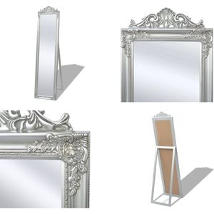vidaXL Vrijstaande spiegel Barok 160x40cm zilver - Vrijstaande Spiegel - Vrijstaande Spiegels - Staande Spiegel - Staande Spiegels