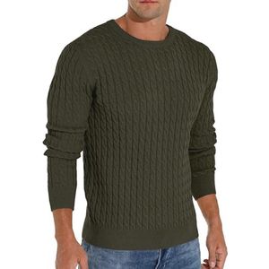 Heren winter kabel gebreide trui met ronde hals - warme pullover voor casual gebruik