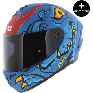 Axxis Draken S helm Dinotoon mat blauw XL + extra (donker) vizier in de doos!
