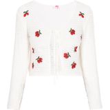 myMo - Comfy Collectie - Vest - Cropped - V-hals - Lange Mouwen - Bloemenborduursel