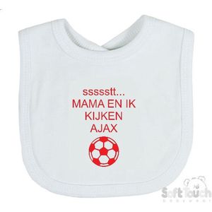 Soft Touch Slabbetje ""ssssstt Mama en ik kijken AJAX"" Unisex Katoen Wit/rood Afmeting 33 x 22 Cm