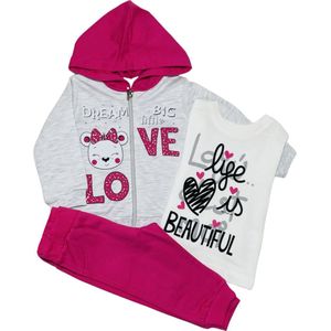 Baby kledingset 3 delig Joggingbroek, hoodie en t-shirt lange mouw. Life is beautiful