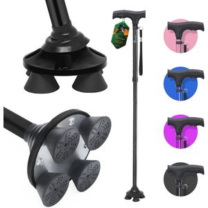 Opvouwbare Wandelstok voor Senioren met Draaibare Quad-Basis en Ergonomisch Handvat