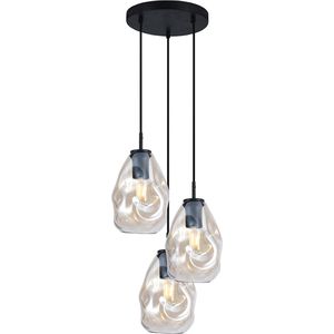 Olucia Evito - Design Hanglamp - 3L - Glas/Metaal - Amber;Zwart - Rond - 36 cm