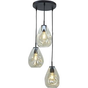 Olucia Evito - Design Hanglamp - 3L - Metaal/Glas - Amber;Zwart - Rond - 36 cm