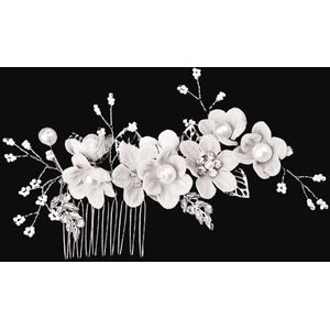 Bruidsmeisjes Haaraccessoires - Bruiloft Haar Zij Kammen Bruids Haarstukken Bloemen Haarspelden Voor Vrouwen (Wit)