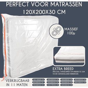Plastic Matrashoes - Matrashoes 120x200 cm (Dikte 30 cm) - Bescherm uw matras - Matrashoes Perfect voor opslag, verhuizing - Met rits