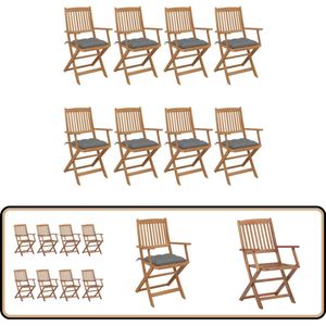 vidaXL Tuinstoelen 8 st inklapbaar met kussens Tuinstoel - Acacia Hout - Vouwstoel - Buitensteun - Lounge Stoel