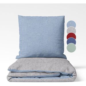 sleepling 135 x 200 cm flanellen katoenen beddengoed | 1x omkeerbaar dekbedovertrek incl. 1x kussensloop (80 x 80 cm) | Made in Germany | wasbaar tot 60 graden | lichtgrijs-lichtblauw