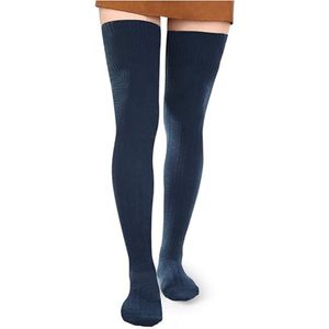 Dairy 1 paar - Sportsokken - Kuitsokken tot over de knie - Hoge stretch sokken voor herfst en winter - Compressiesokken Vormgevende beensokken Europese stijl - Hardloopsokken (75 cm，Marineblauw)