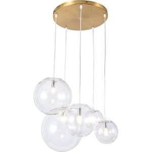 Olucia Lissa - Design Hanglamp - 5L - Glas/Metaal - Goud;Transparant - Rond - 50 cm