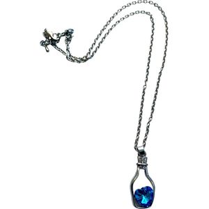 Ketting - Geluksflesje - Lichtblauw - Kristal - Hartje - Geluk
