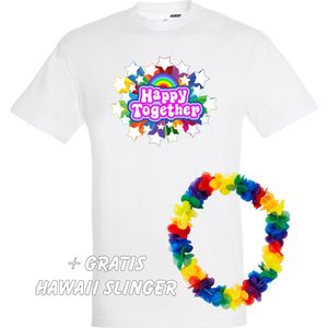 T-shirt Happy Together Stars | Love for all | Gay pride | Regenboog LHBTI | Wit | maat S
