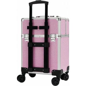 2 in 1 Beautykoffer - 2 Delig / Trolley - gemaakt van Aluminium - van binnen Bekleed met een hoge kwaliteit zwart fluweel - 8 wielen en riem - Kapper - Tattoo - Nagel - Visagie - Make-up - Cosmetica - Schmink
