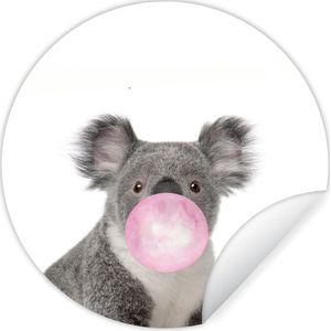 Behangsticker kinderen - Kinderkamer decoratie - Kauwgom - Koala - Meisjes - Kinderen - Dieren - Roze - ⌀ 30 cm - Slaapkamer decoratie