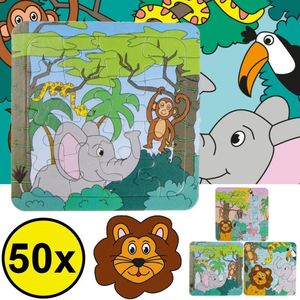 Decopatent® Uitdeelcadeaus 50 STUKS Jungle Dieren Puzzels - Traktatie Uitdeelcadeautjes voor kinderen - Speelgoed Traktaties