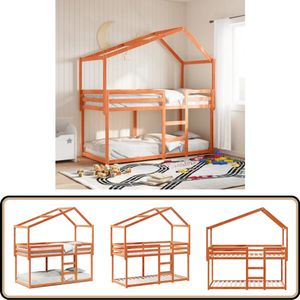 vidaXL Stapelbed met dak massief grenenhout wasbruin 80x200 cm