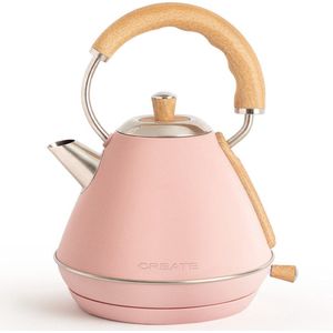 CREATE Waterkoker Retro - 1200 Watt - 1 Liter - RVS - BPA vrij - Elektrisch - Pastelroze - Kettle Retro M