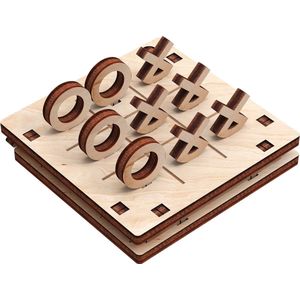 Mr. Playwood Game Tic-Tac-Toe #2 - 3D houten puzzel - Bouwpakket hout - DIY - Knutselen - Miniatuur - 15 onderdelen