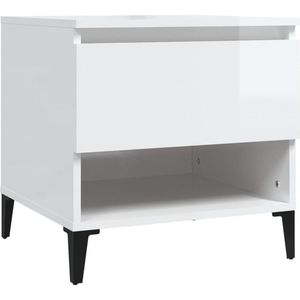 vidaXL Bijzettafel Hoogglans Wit 50x46x50 cm Bijzettafel - Industrieel - Houten Bijzet Tafeltje - Witte Bijzettafel - Sidetable