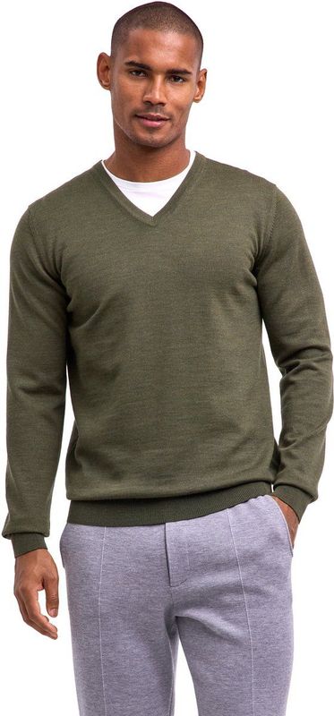 FALKE - Basic New Merino - V-hals Trui - Groen - Heren