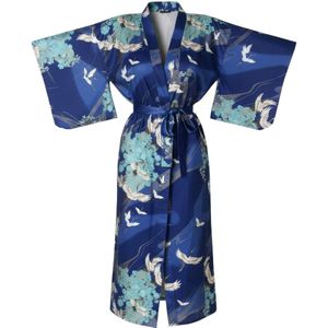 TA-HWA - Japanse Kimono - Dames Yukata - Kobalt Blauw - Met Kraanvogels - One Size