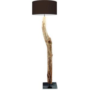 houten boomstronk vloerlamp (kap bruin)