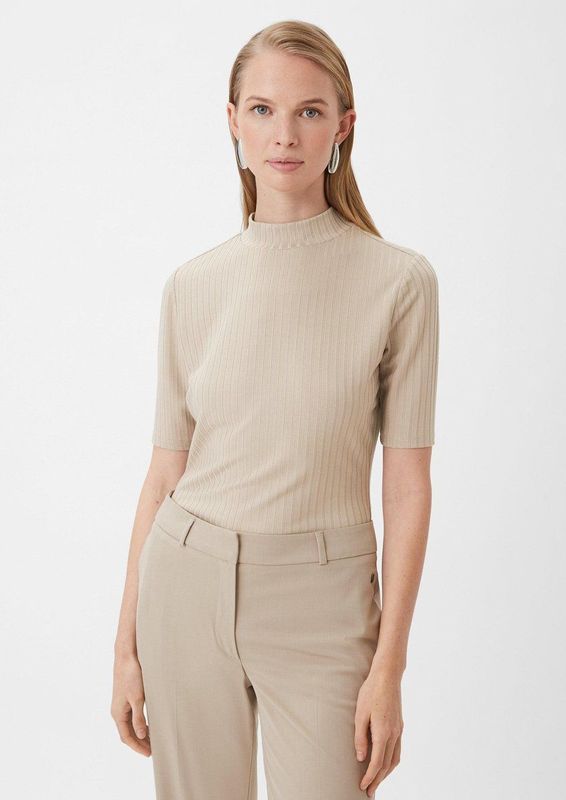 Comma Top met Ingebreid Patroon Beige