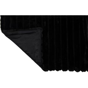 J-Line Plaid corduroy - polyester - zwart - 180 x 130 cm - woonaccessoires