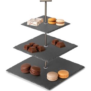 Navaris etagère 3 laags van leisteen - Mooi en elegant design - Taartplateau of cake standaard - Ideaal voor high tea, cupcakes en desserts - Zwart