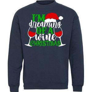 Kersttrui Dreaming Of A Wine Christmas | Foute Kersttrui Dames Heren | Kerstcadeau | Kerstpakket | Navy | maat 3XL