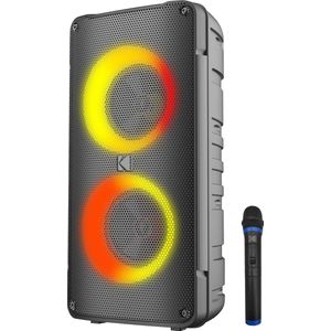 Kodak Enceinte Party Portable PRPS-1775 - Double Woofer 4”, Bluetooth, TWS, USB/TF, Entrée AUX & Micro Karaoké, Effets Lumineux Disco, Batterie 3000mAh, Micro Sans Fil Inclus - Noir