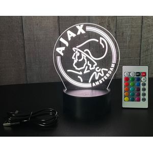 Klarigo®️ Nachtlamp – 3D LED Lamp Illusie – 16 Kleuren – Bureaulamp – Ajax Amsterdam – Sfeerlamp Ajax– Nachtlampje Kinderen – Creative lamp - Afstandsbediening