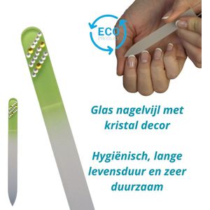 Milano Kristal Glas Nagelvijl - Glass Nailfile - Glazen Glasvijl - onverslijtbaar - groen met steentjes 40