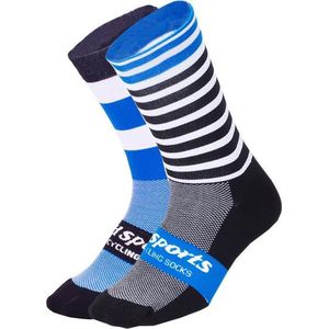 sportsokken, fietssokken blauw wit zwart voor voetbal, wandelen, fietsen, klimmen