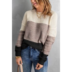 Trui Sweater Dames met structuur - Colorblock - Tyonna - Maat XL