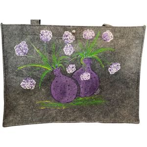 Handbeschilderde vilten tas met tulpen kleur paars