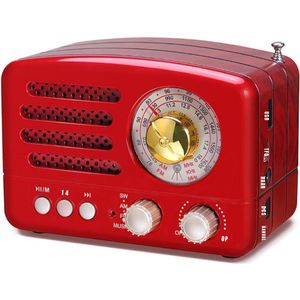 GTB® Transistor Radio Op Batterijen - Transistor Radio - Transistor Radio met Netvoeding - Rood - 13cm x 9cm x 7cm