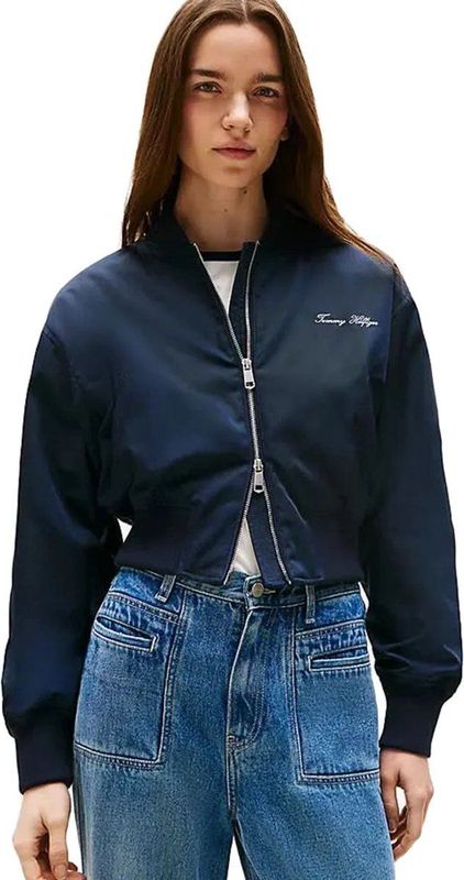 Tommy Hilfiger Cropped Regular Fit Bomberjack Blauw XS Vrouw