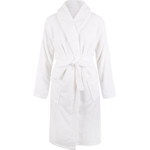 Unisex badjas fleece - sjaalkraag - wit - badjas heren - badjas dames - maat XL/XXL