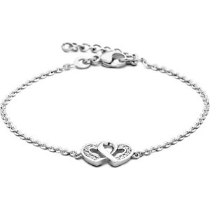 Selected Jewels Zirkonia Heart Armband  (Verstelbaar: 16-19 cm) - Zilver