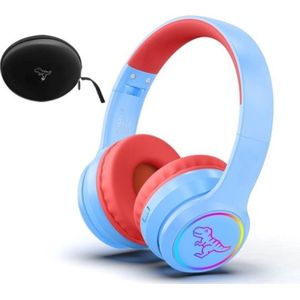 StayPowered Kinder Bluetooth Hoofdtelefoon - Perfect voor School & Reis - Veilig Volumeniveau - Heldere Geluidskwaliteit - met LED - Draadloos & Bekabeld - Versterkt Materiaal - Lange Batterijduur - Blauw/Rood- Levering Sneller dan Aangegeven!